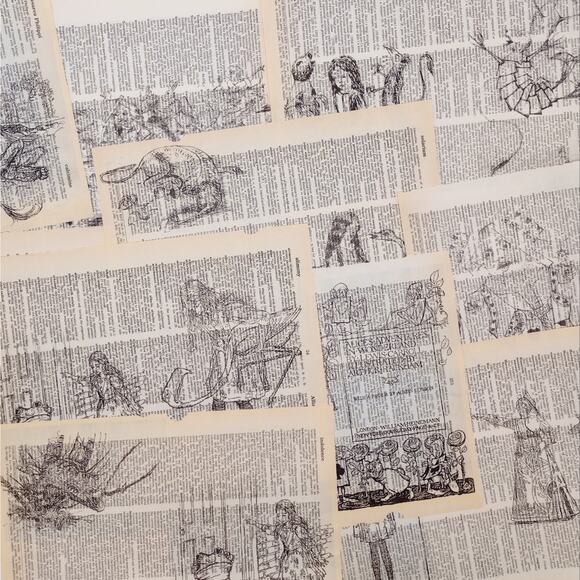 Alice in Wonderland Dictionary Prints 4, Black and White Alice Prints - Picture 1 of 6